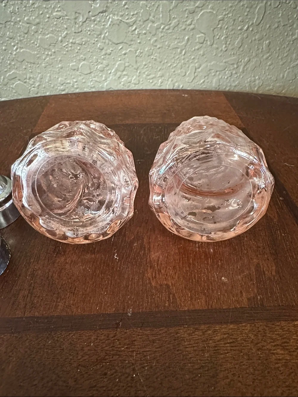 Pink Glass Salt and Pepper Shakers with Silver Tops - Set of 2